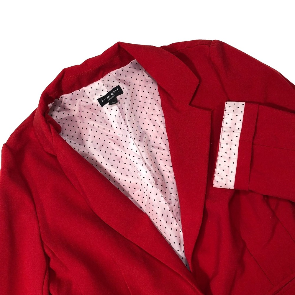 True Envy Blazer Jacket Women's Large Red‎ Polka Dot Lining One Button Closure
